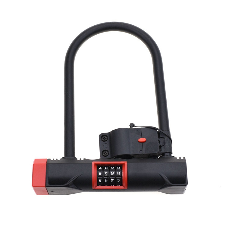 YH9226 Durable Heavy Duty Digital Combination Bicycle U Lock with Bracket Shackle Bike Safety 4-digit U shape Lock