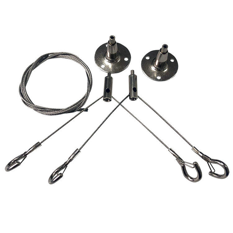 Stainless steel Adjustable steel wire rope Y ceiling attachment hanging kits For Light with spring hook cable gripper