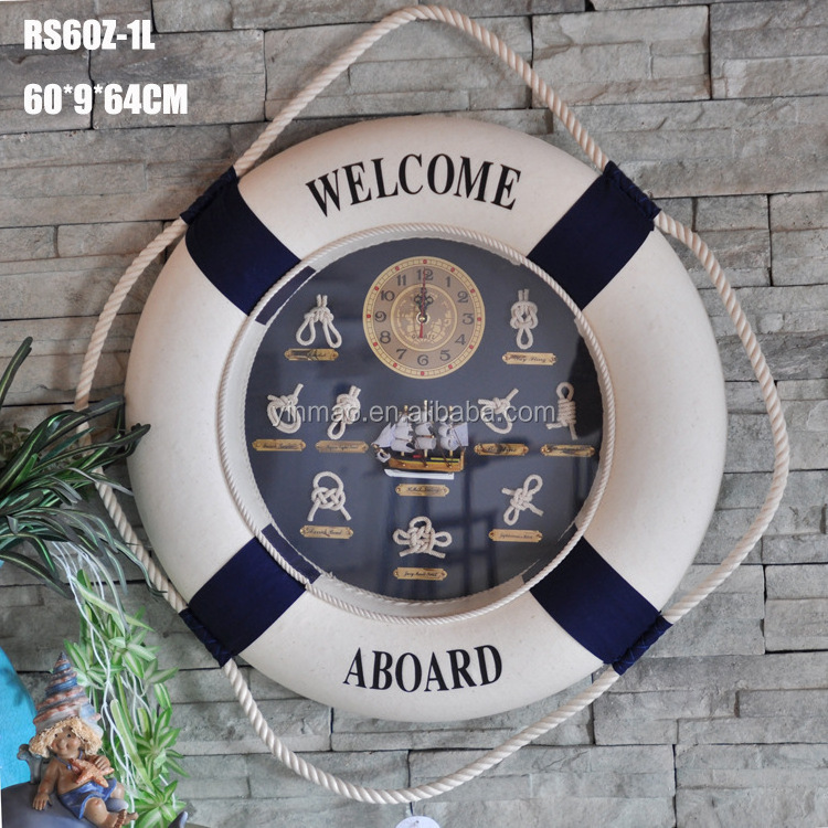 Big 60cm Diameter Nautical Wall Clock, Life buoy ring style with different knot