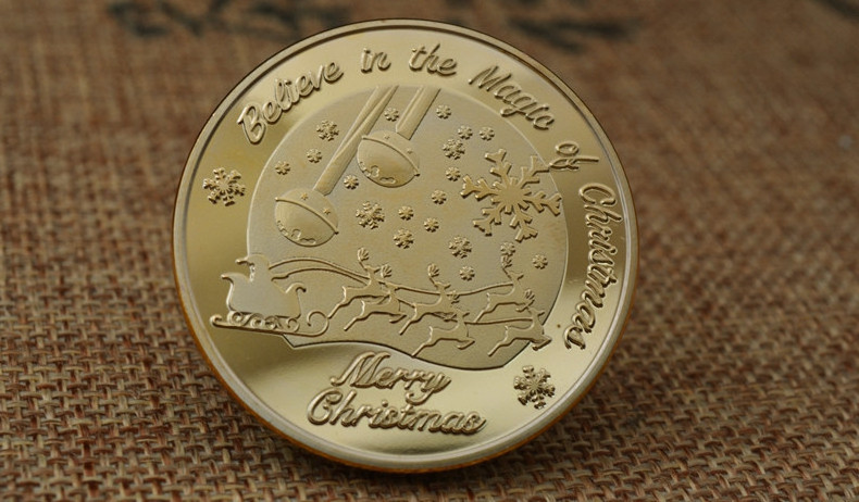 SANTA CLAUS Wishing Coins,  Merry Christmas Happy Holidays North Pole Gold Plated coin