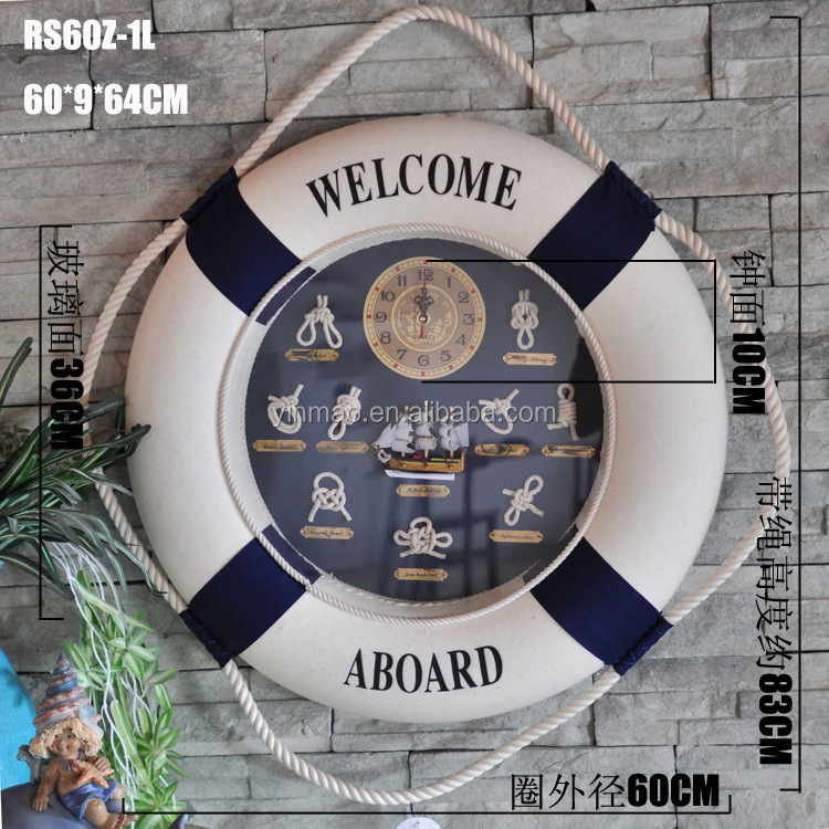 Big 60cm Diameter Nautical Wall Clock, Life buoy ring style with different knot