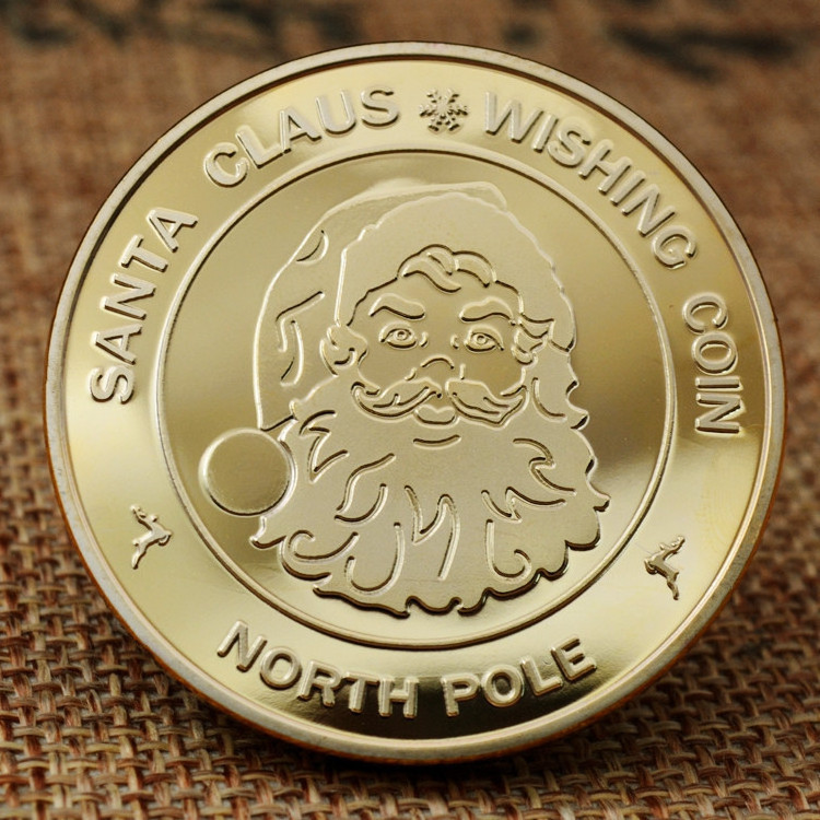 SANTA CLAUS Wishing Coins,  Merry Christmas Happy Holidays North Pole Gold Plated coin