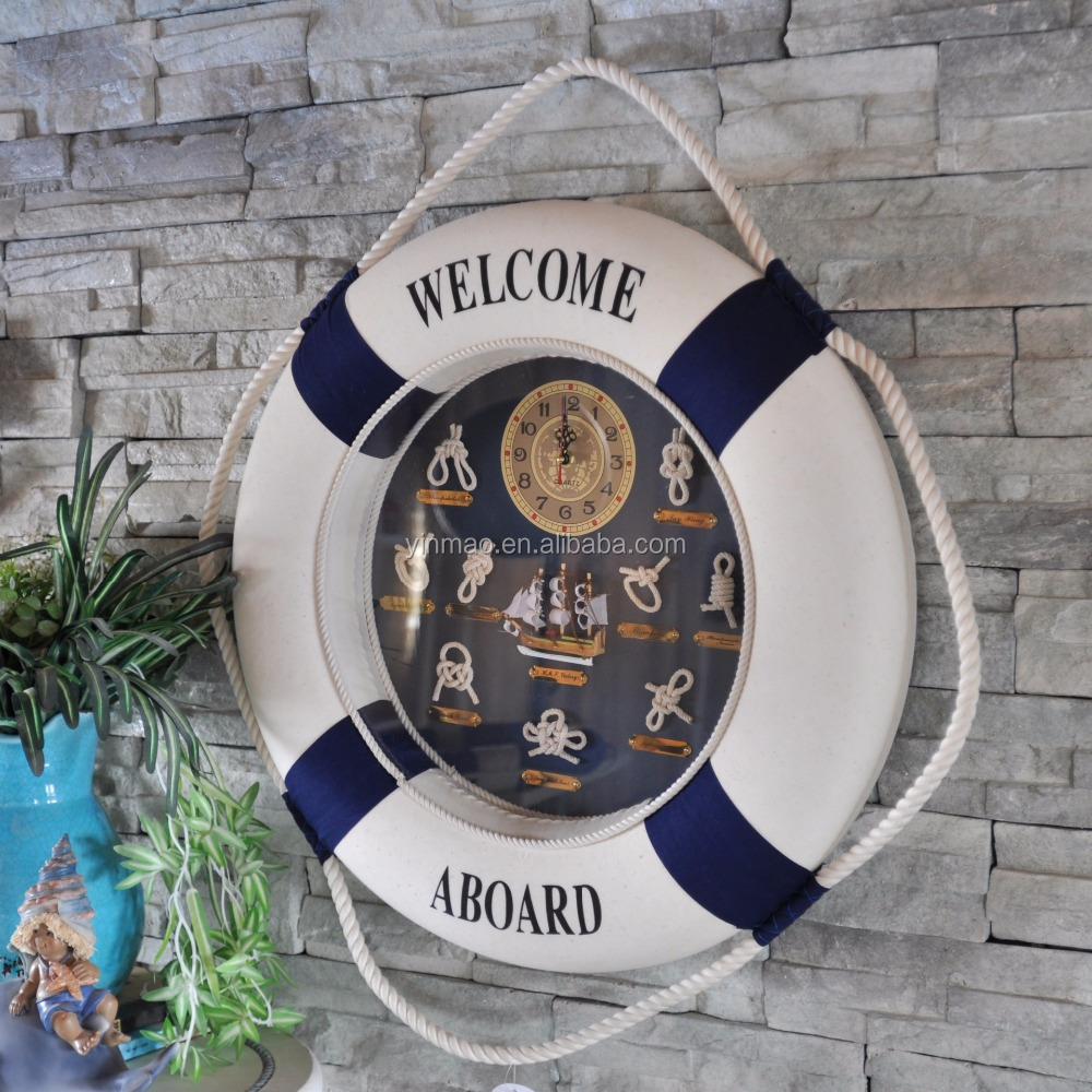 Big 60cm Diameter Nautical Wall Clock, Life buoy ring style with different knot