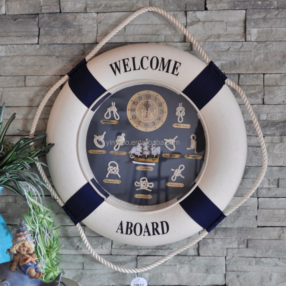 Big 60cm Diameter Nautical Wall Clock, Life buoy ring style with different knot