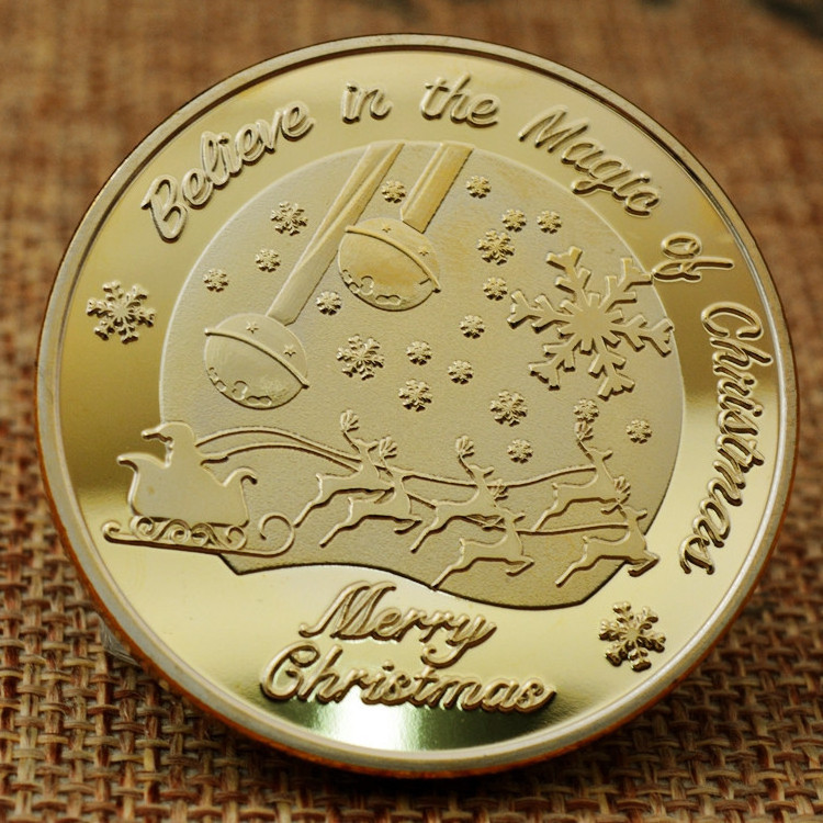 SANTA CLAUS Wishing Coins,  Merry Christmas Happy Holidays North Pole Gold Plated coin