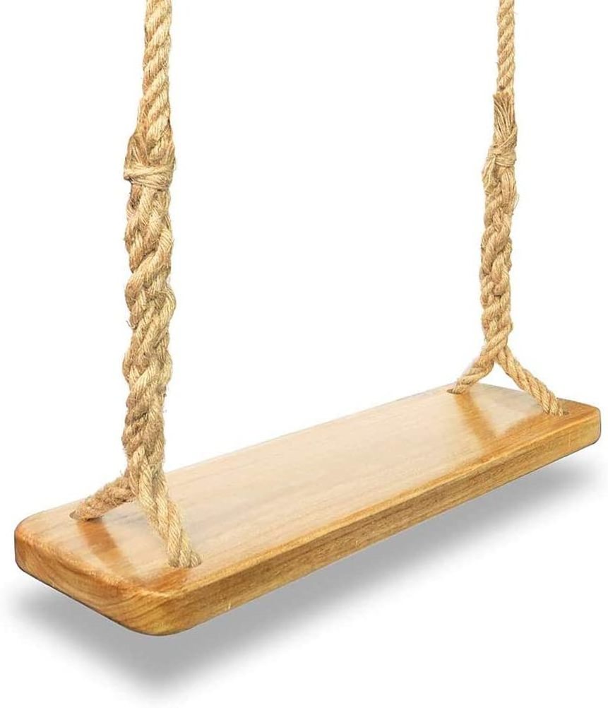 Waterproof Solid Wood Teak Wooden Tree Swing Set Seat Bench Replacement Rope Outdoor Backyard For Baby Kids Children Adult