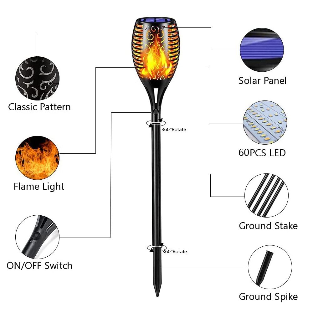 Auto on off garden yard patio path waterproof ip65 led flickering flame outdoor solar torch lights