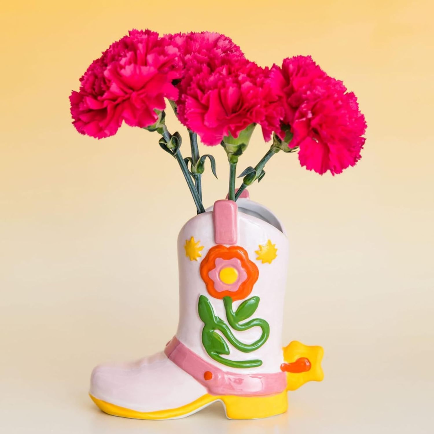 Ceramic Pink Ladies Cowboy Cowgirl Boot Vase