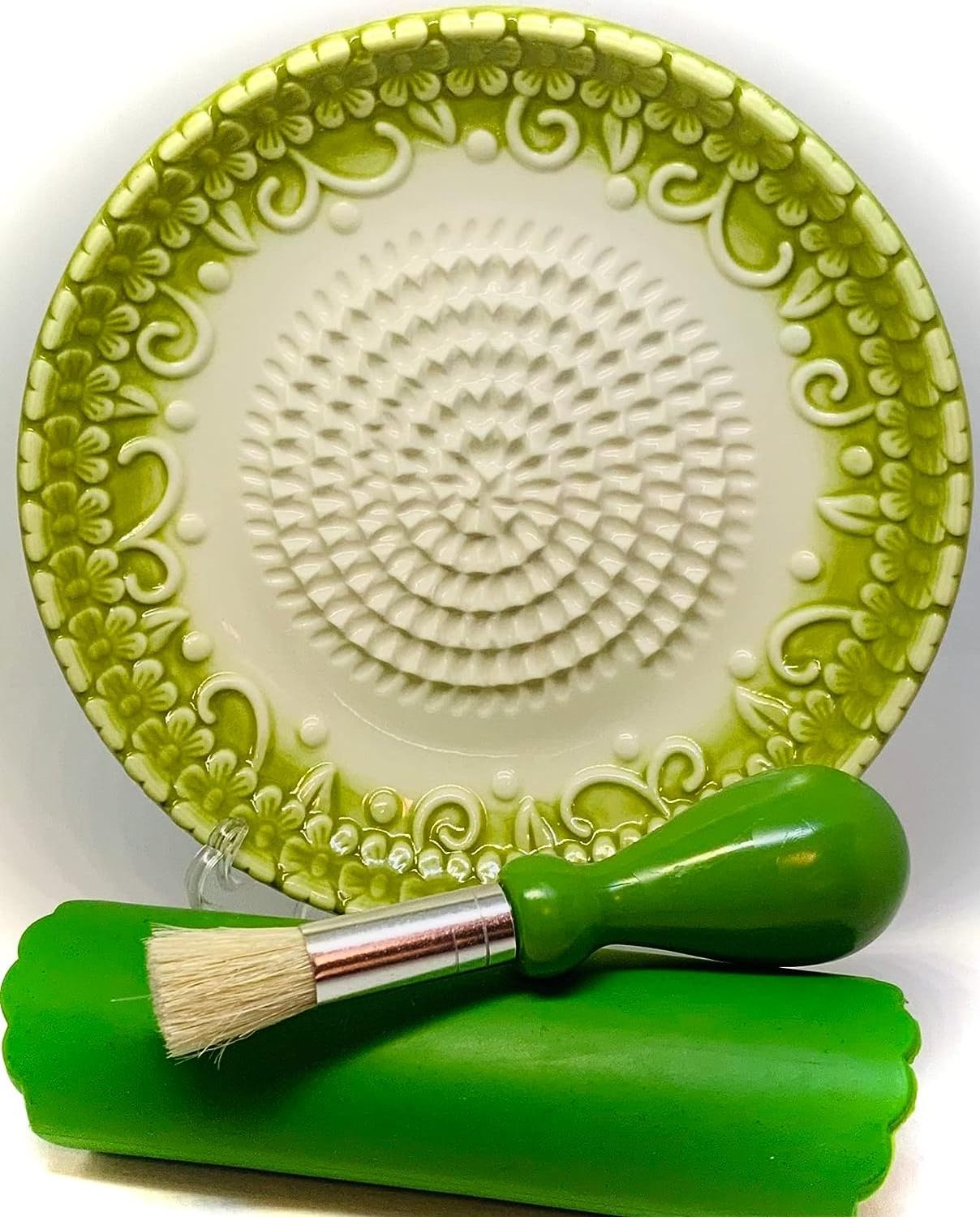 Ceramic Garlic Grater Set Yellow Garlic Design Grater Plate w/Garlic Peeler,