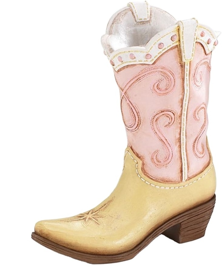 Ceramic Pink Ladies Cowboy Cowgirl Boot Vase