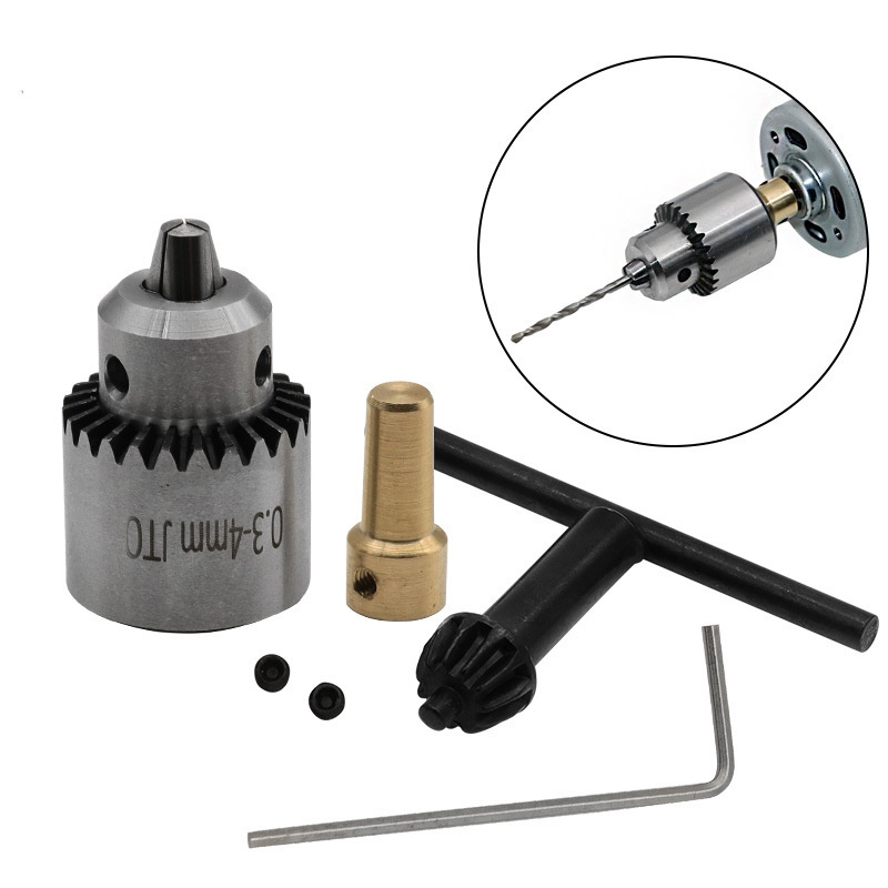 Mini Drill Chuck Micro 0.3-4mm Mounted Drill Chuck and Wrench w/ Chuck Key Lathe Accessories