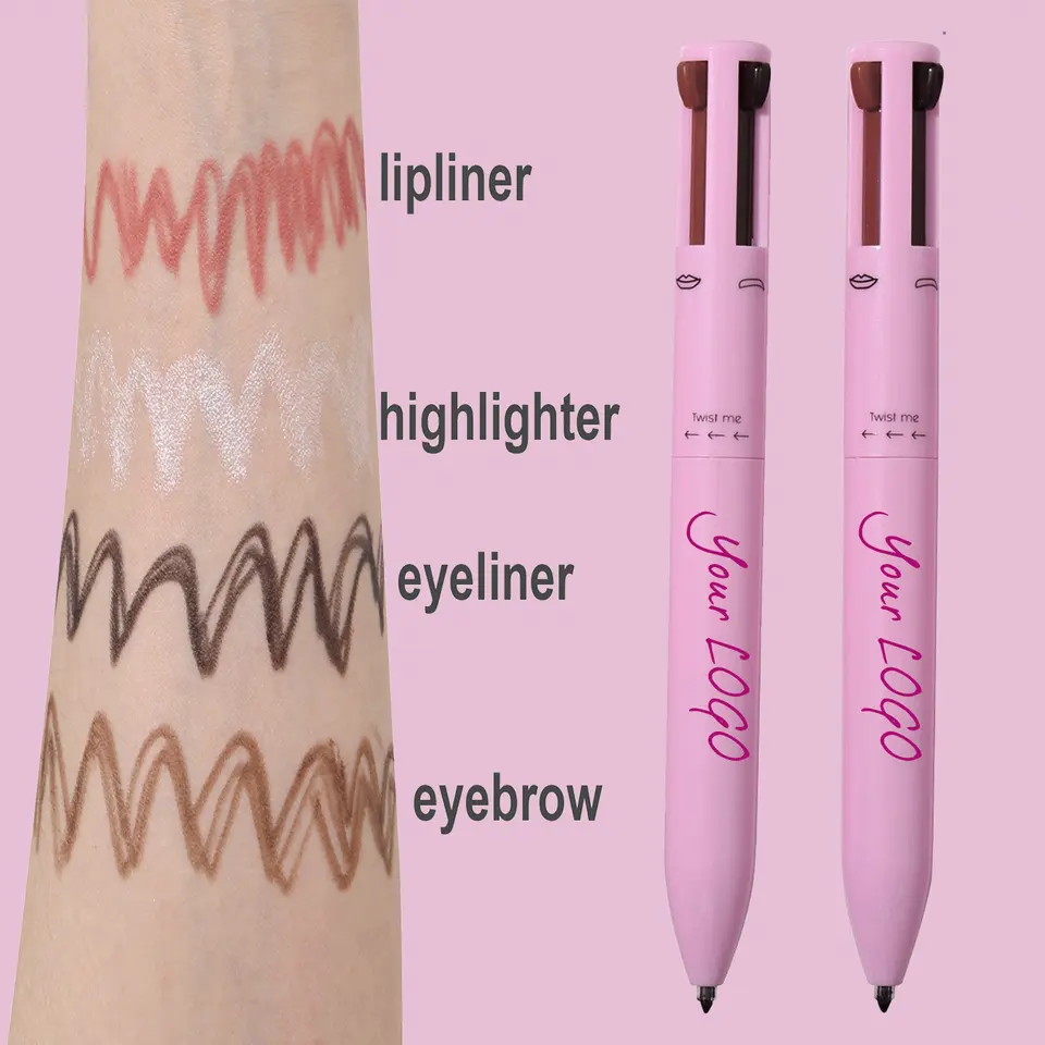 Waterproof 4-in-1 Makeup Pen Private Label Long Lasting Vegan Multi Function Eyeliner Highlighter Lipliner Eyebrow Pencil