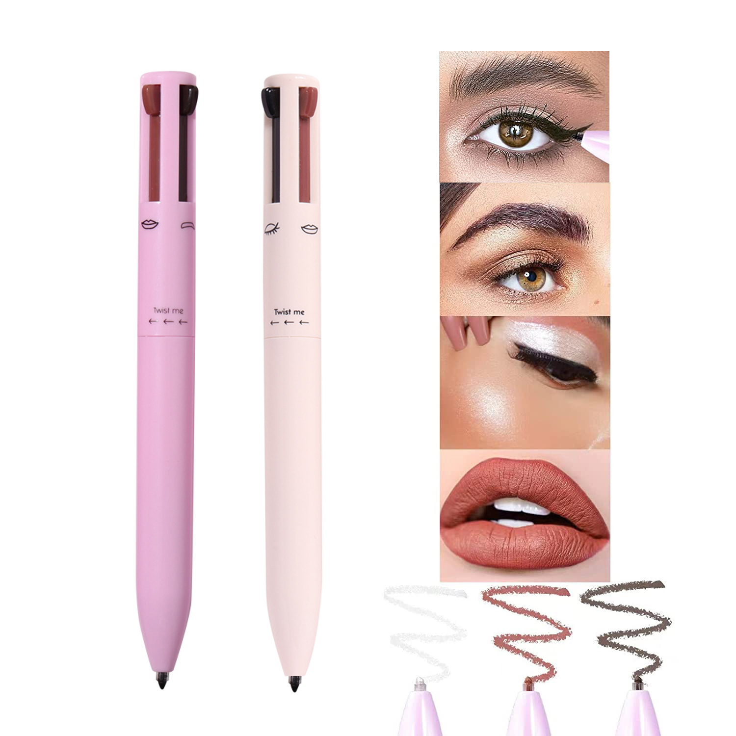 Waterproof 4-in-1 Makeup Pen Private Label Long Lasting Vegan Multi Function Eyeliner Highlighter Lipliner Eyebrow Pencil