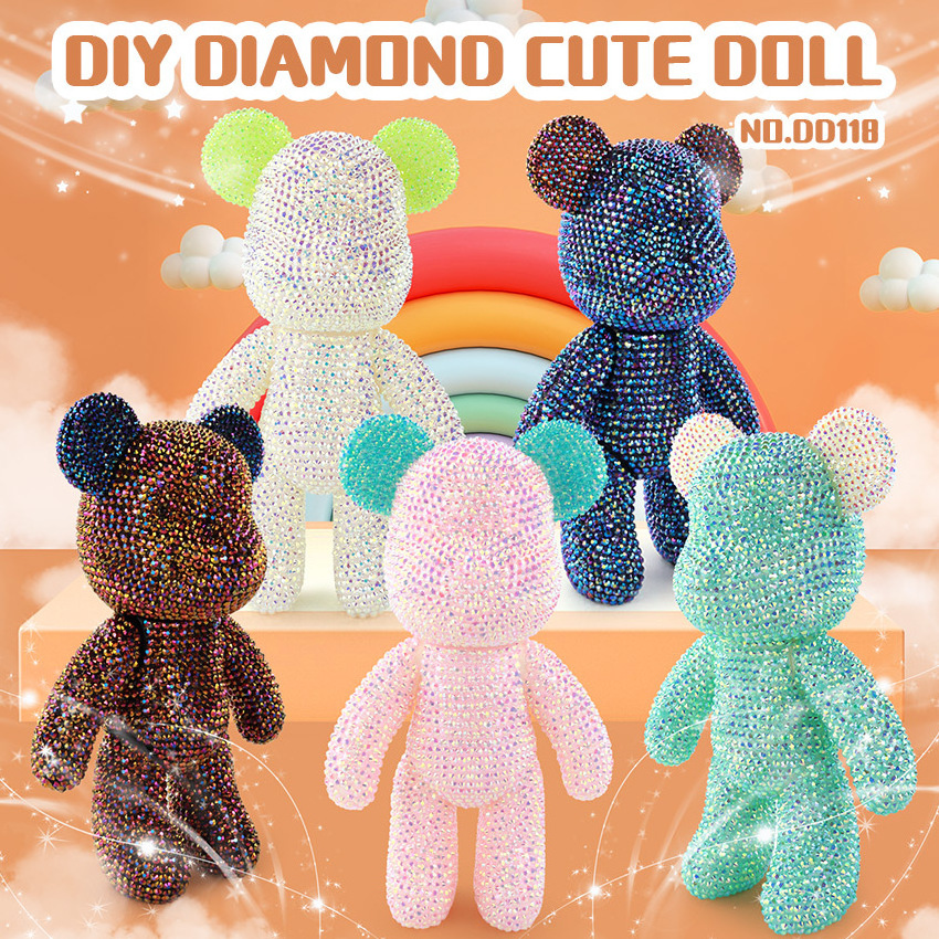 New Fashion Handmade Paste Drill Shiny Bearbrick DIY Doll Diamond Creative Art Crafts Ornament Light Blue Bear Gifts For Kids