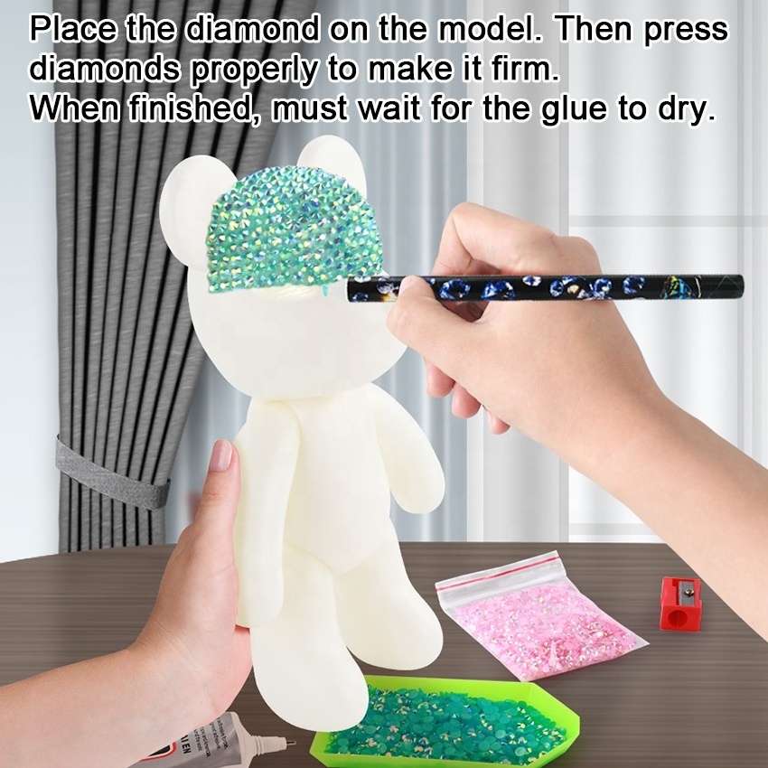 New Fashion Handmade Paste Drill Shiny Bearbrick DIY Doll Diamond Creative Art Crafts Ornament Light Blue Bear Gifts For Kids