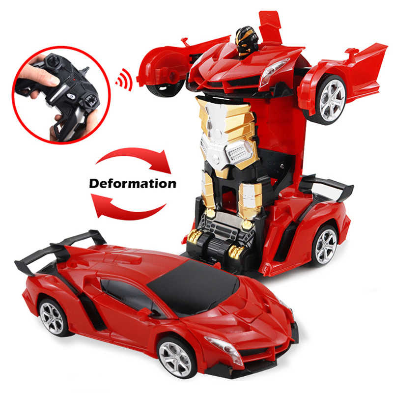 Electric One-button RC Deformation Robot Car Toy 2.4G Remote Control Car 478-Red-2 1:18 Transformation Car