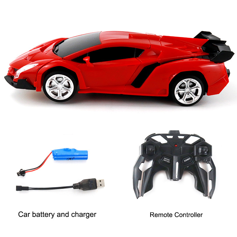 Electric One-button RC Deformation Robot Car Toy 2.4G Remote Control Car 478-Red-2 1:18 Transformation Car