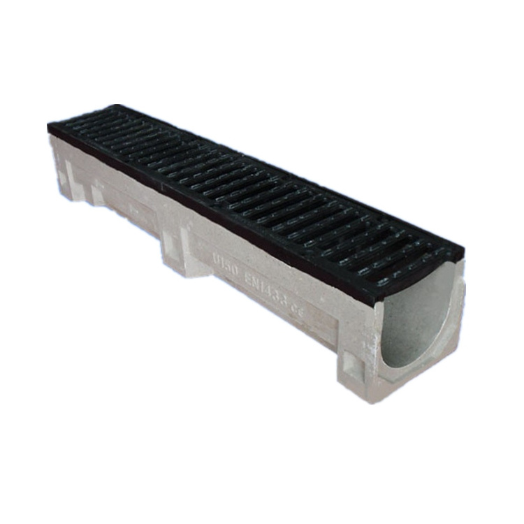 Professional Manufacture Polymer U Shape Rain Drainage Channel Ditch Trench Gutter with Stainless Steel Grating