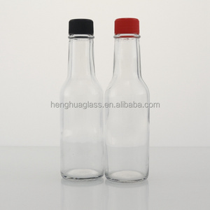 hot sale 5oz 150ml glass woozy bottle chili hot sauce salad dressing glass bottle with 24mm black  plastic screw cap