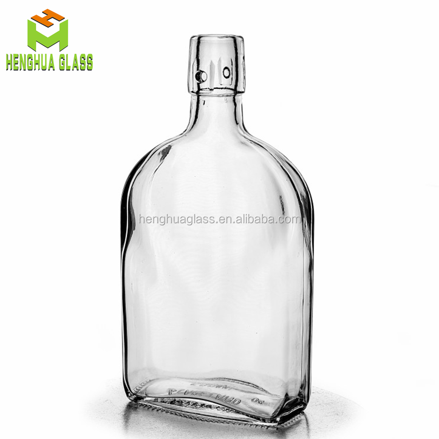 Empty flat 16oz  500ml sloe gin glass bottle for drink wine olive oil mineral water liquid container bottle with swing top cap