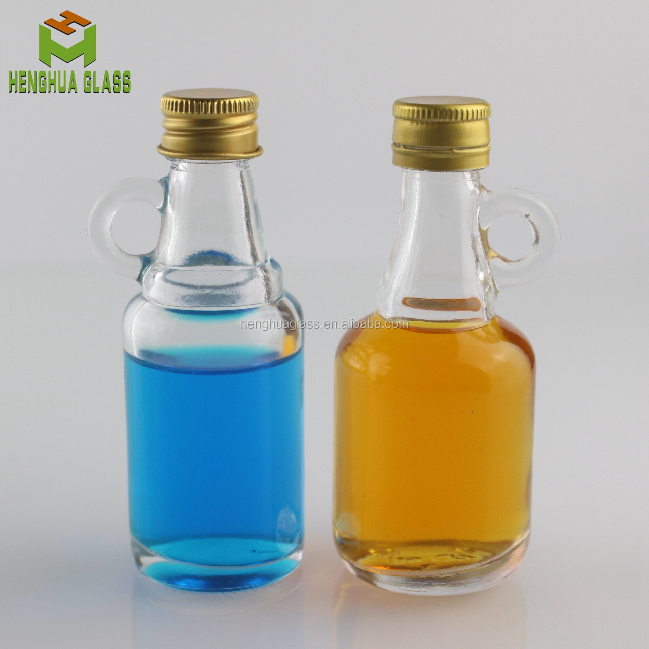 in stock mini 40ml glass liquor bottle for whiskey rum wine spirit olive oil liquid glass bottle with handle and screw cap