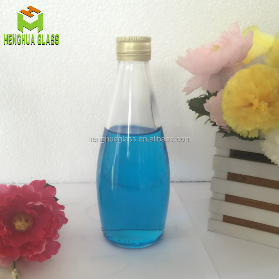 hot sale 290ml drink glass bottle round basil seed beverage  fruit juice bottle with 28mm ropp cap