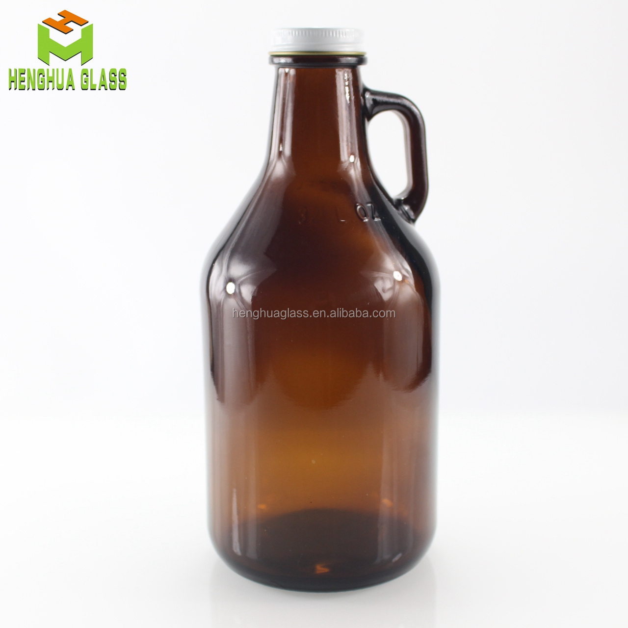 Custom Logo 32 oz 64oz  Amber Glass Beer Growler Bottle 1/4  1/2 Gallon Glass Jug 1L 2L beer glass bottle with handle