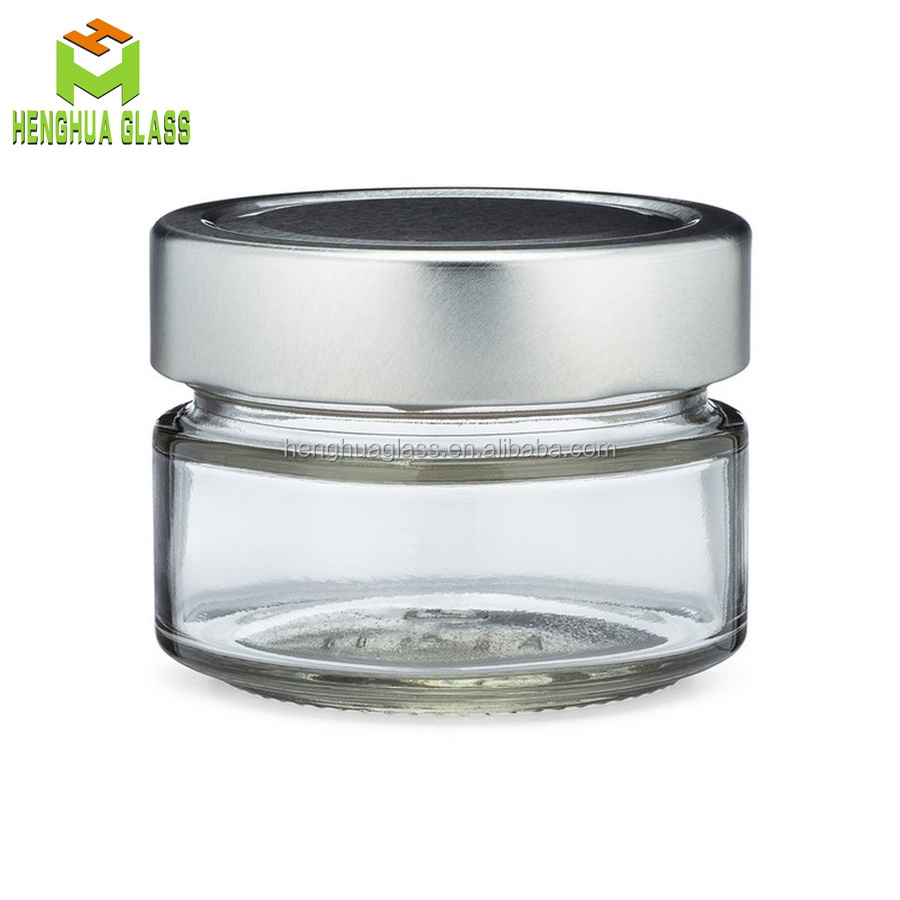 High Quality Wide Mouth 3 oz Clear Glass Ergo Food Storage Jars 106ml Round Jam Honey Glass Container Jar With Metal Cap