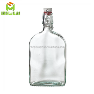 Empty flat 16oz  500ml sloe gin glass bottle for drink wine olive oil mineral water liquid container bottle with swing top cap