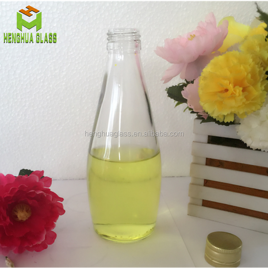 hot sale 290ml drink glass bottle round basil seed beverage  fruit juice bottle with 28mm ropp cap