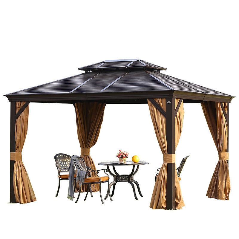 All Weather Roman Pavilion Metal Sun Roof Outdoor Wood Aluminum Frame Gazebo