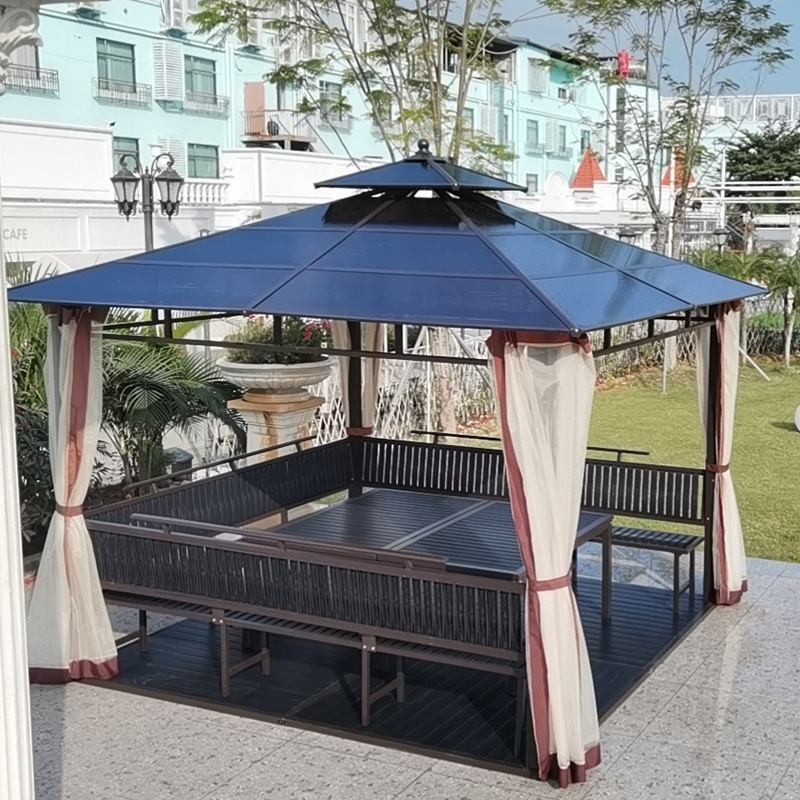 All Weather Roman Pavilion Metal Sun Roof Outdoor Wood Aluminum Frame Gazebo