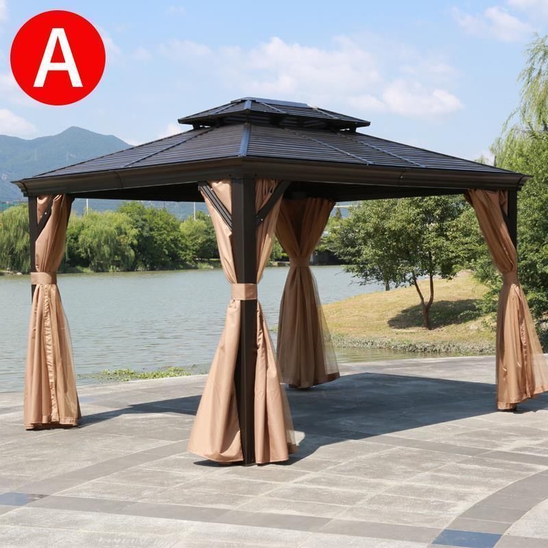 All Weather Roman Pavilion Metal Sun Roof Outdoor Wood Aluminum Frame Gazebo