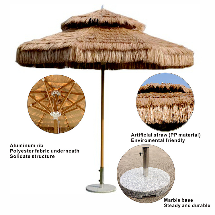 hot sale Commercial Aluminum outdoor thatch Custom Beach Straw Umbrella With Tassel