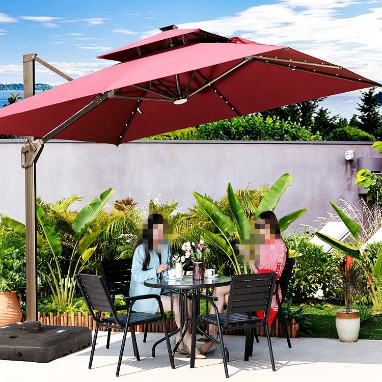 Patio Umbrellas  Waterproof Double Canopy Outdoor Umbrella 11ft Beach Aluminum Cantilever Garden Parasols