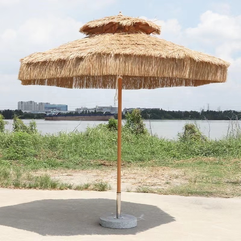 Custom China Parasol Pagoda,Hawaii Striped Tassel Wooden Luxury Fringe Outdoor Straw Tassels Beach Umbrella