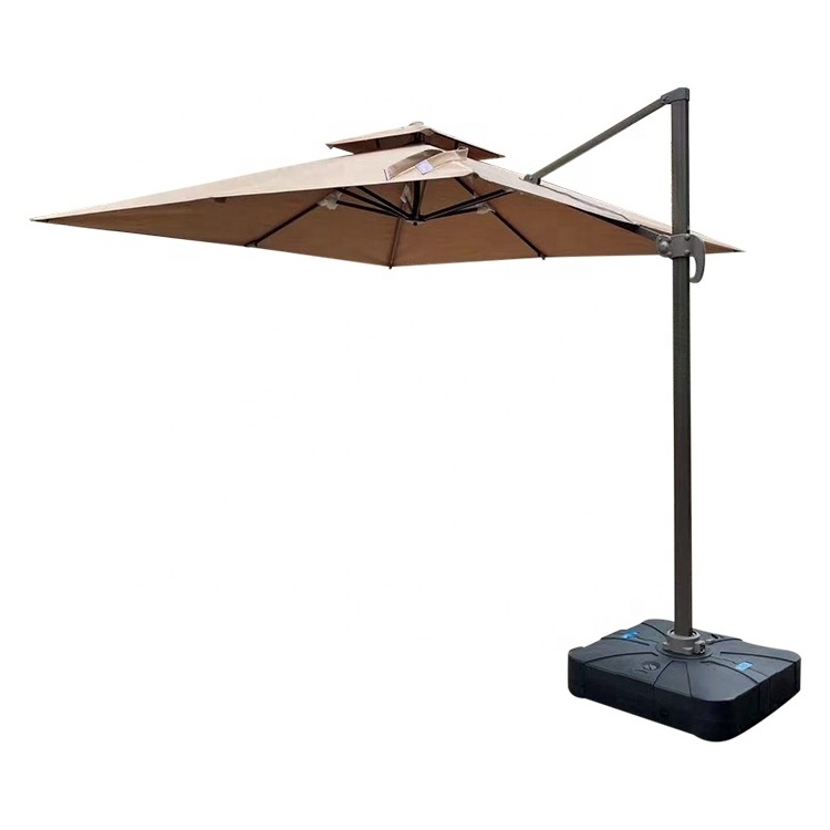 Outdoor Patio Cantilever Parasol Deluxe High Quality  Sunshade Polyester Roman Umbrella Aluminum Pole with wheel  Base