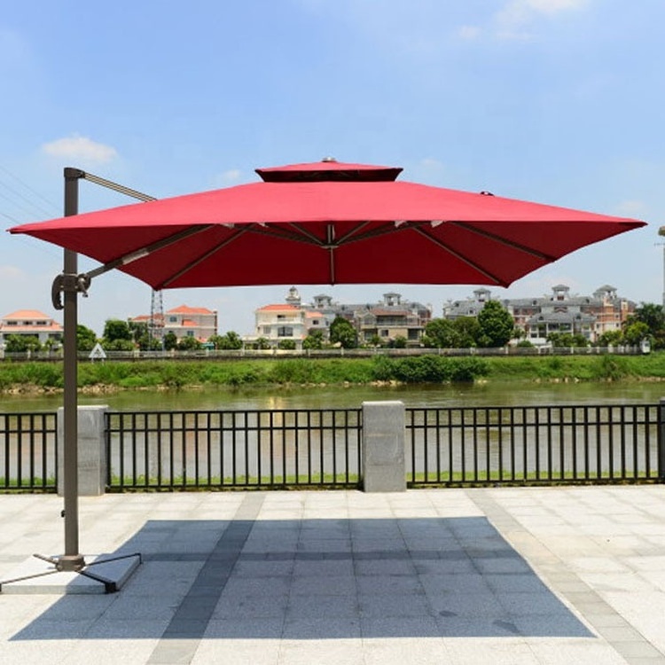 Outdoor Patio Cantilever Parasol Deluxe High Quality  Sunshade Polyester Roman Umbrella Aluminum Pole with wheel  Base