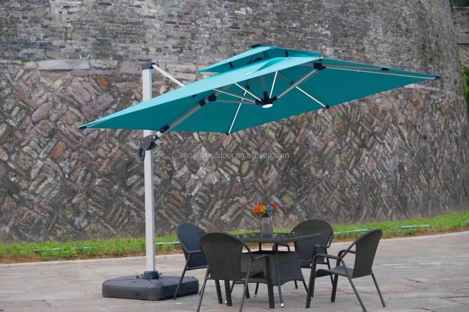 Patio Roma umbrella with led light custom umbrella with logo own design rectangular cantilever patio umbrella