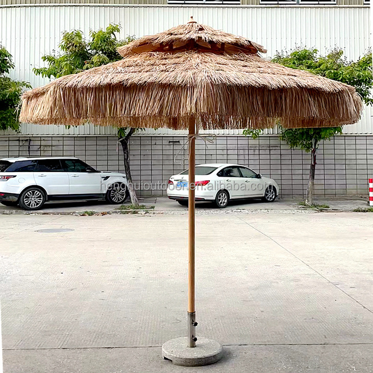 Factory Direct Natural Color Hawaii Hula Tiki Artificial Straw Thatched Beach Umbrella Synthetic palm leaf roof thatch umbrella