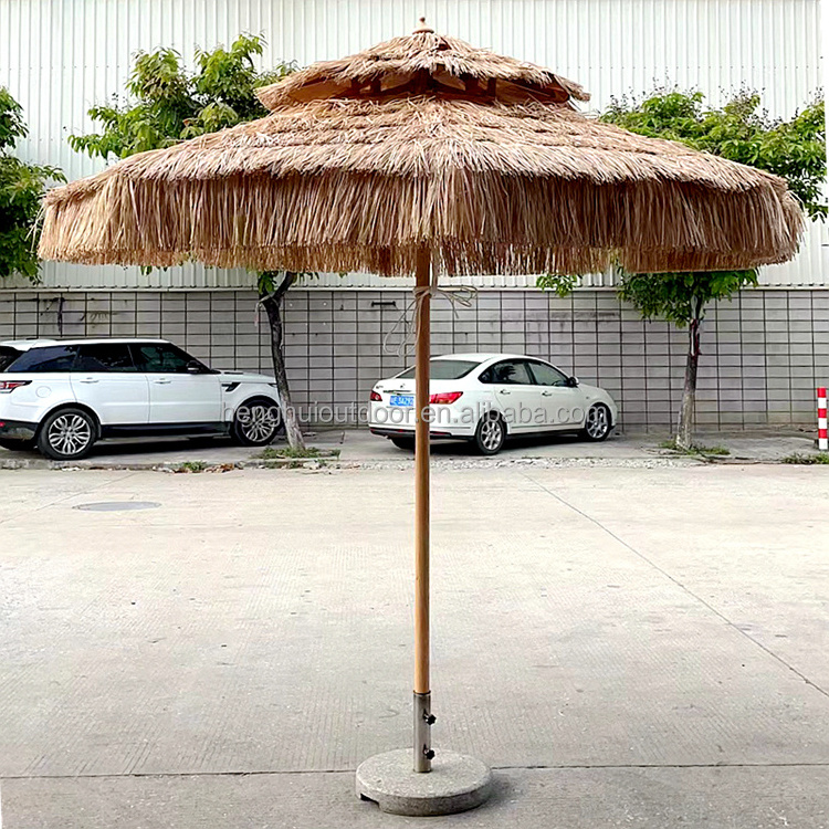 Factory Direct Natural Color Hawaii Hula Tiki Artificial Straw Thatched Beach Umbrella Synthetic palm leaf roof thatch umbrella