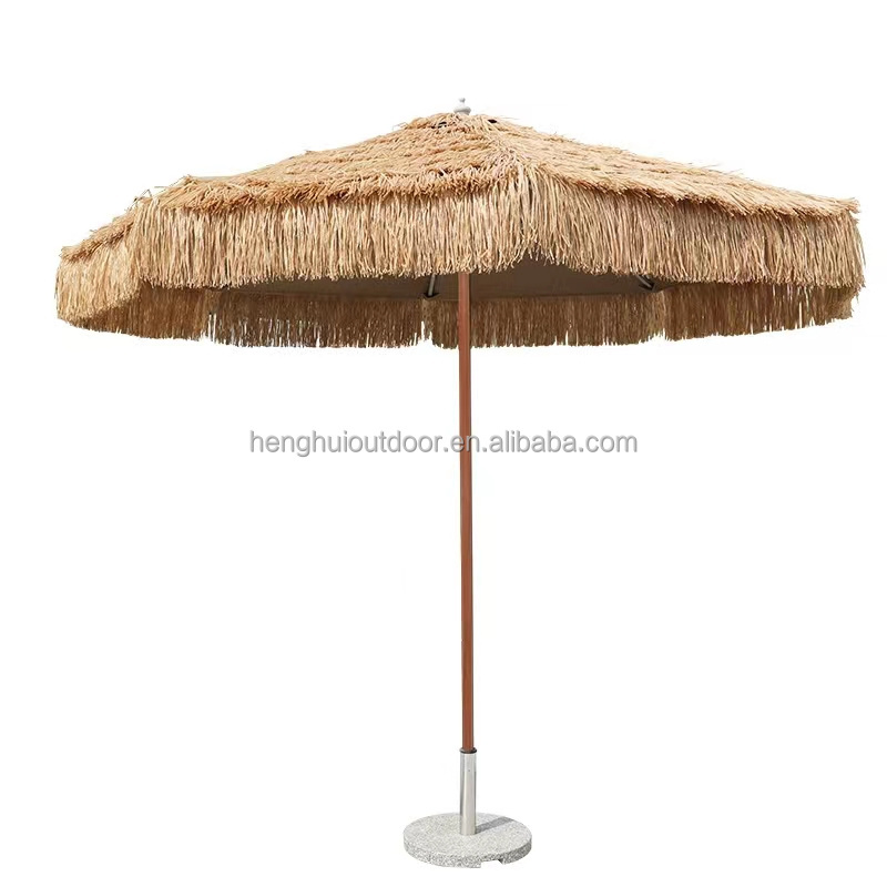 Factory Direct Natural Color Hawaii Hula Tiki Artificial Straw Thatched Beach Umbrella Synthetic palm leaf roof thatch umbrella