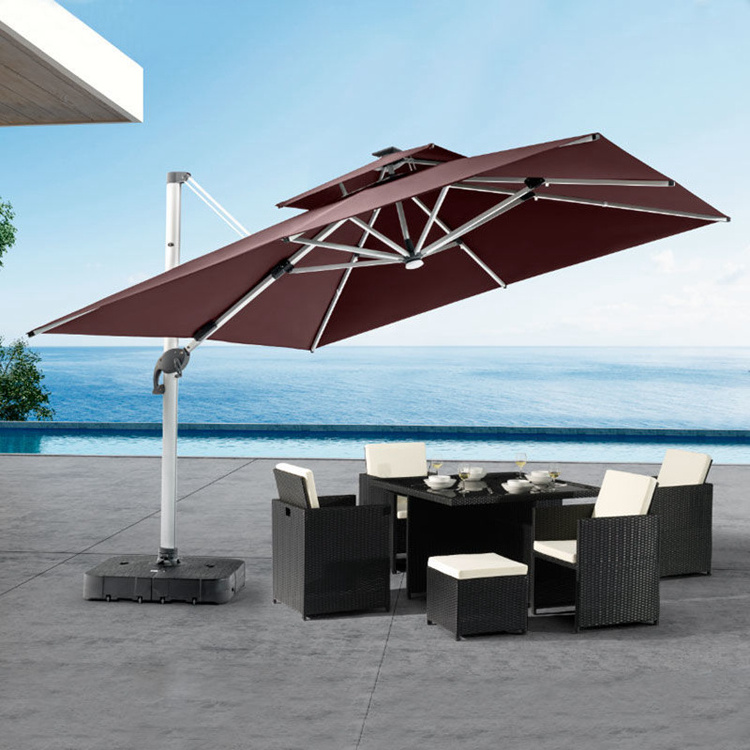 outdoor dining table patio Roman umbrella solar panel aluminium beach umbrellas wholesale traditional balinese parasols