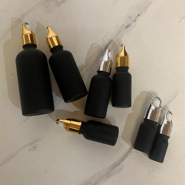 Hengjian cosmetic packaging containers 5ml 10ml 15ml 20ml 30ml 50ml 100ml matte black glass serum dropper for essential oil