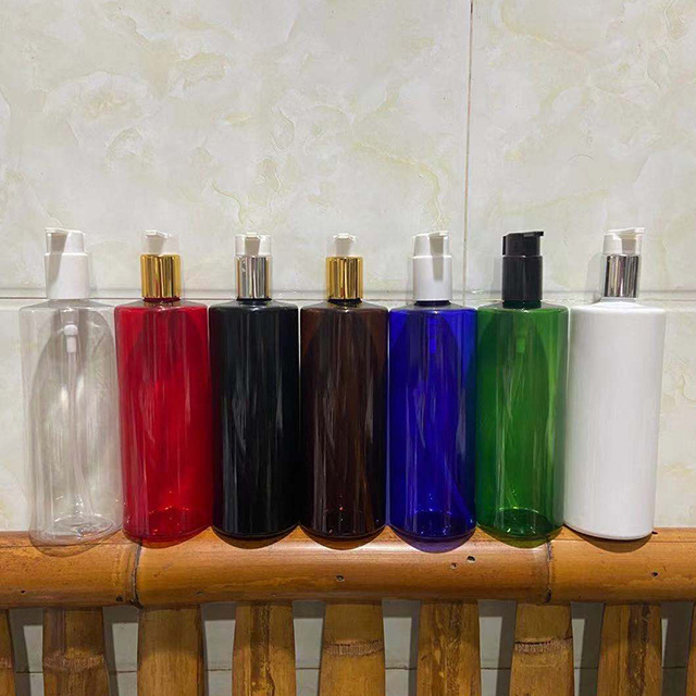 Hengjian 500ml amber blue green white black red plastic lotion pump bottle for shampoo and hair conditional and bath liquid