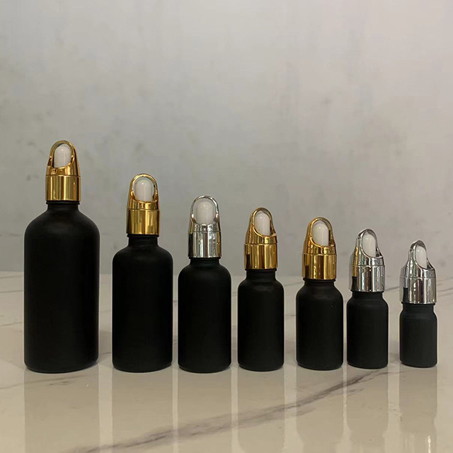 Hengjian cosmetic packaging containers 5ml 10ml 15ml 20ml 30ml 50ml 100ml matte black glass serum dropper for essential oil