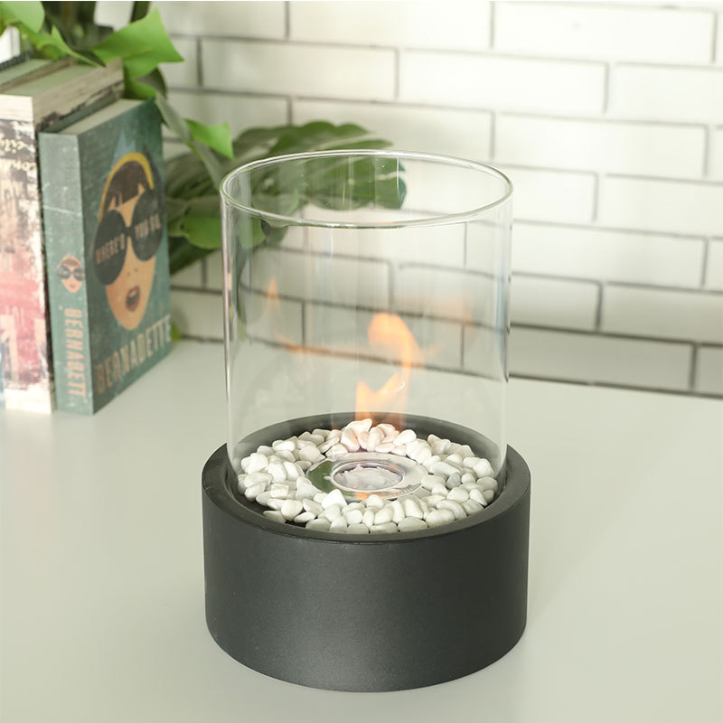 Indoor MINI personal table top fire pit portable fire bowl round tabletop bio ethanol burner fireplace with glass cover