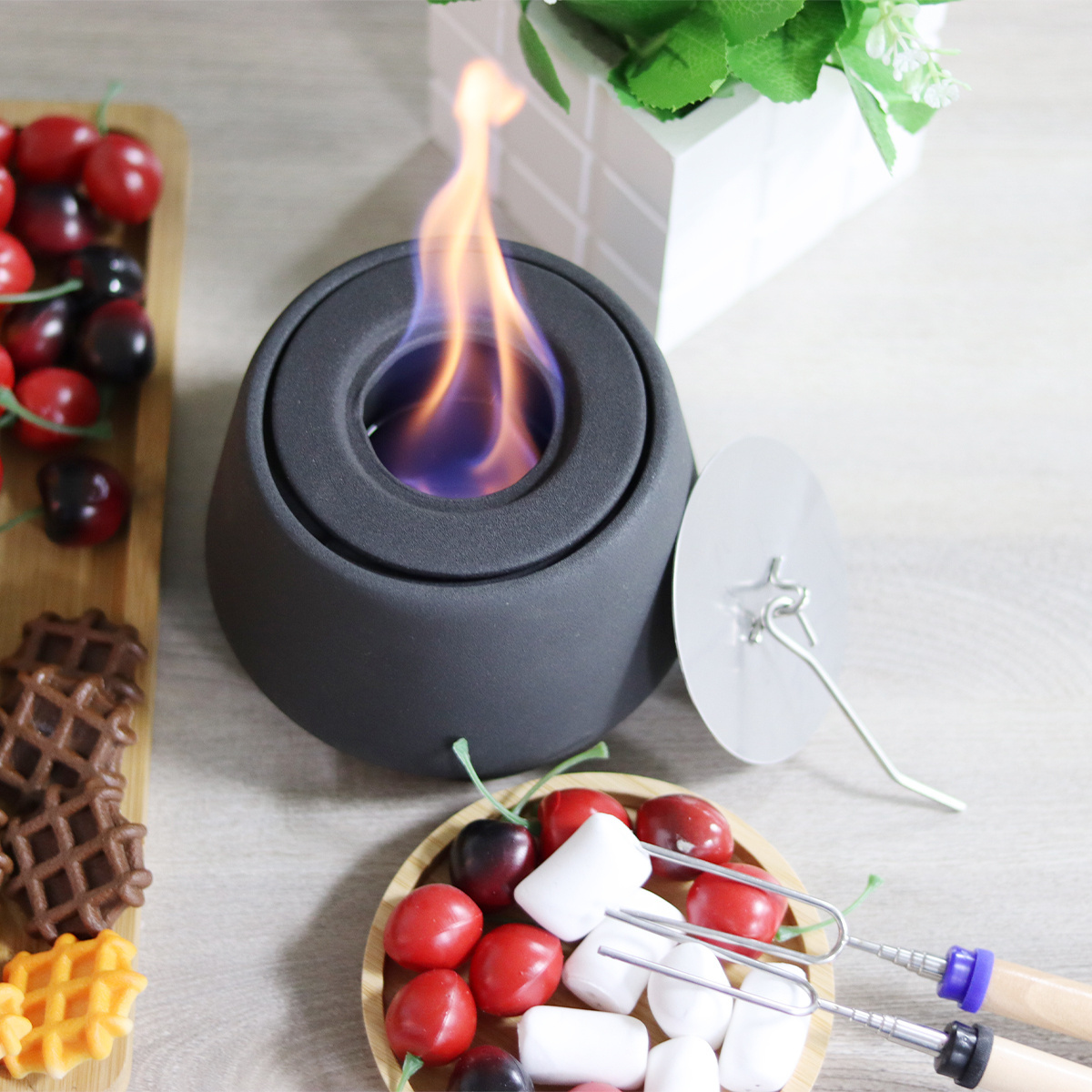 hot selling Mini Ceramic fireplace Steel Fire pit bowl Rubbing Alcohol Personal Smores maker Tabletop Fire Pits