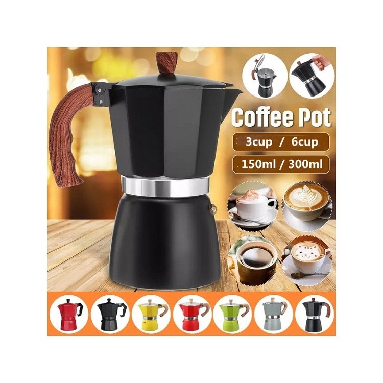 Six Cup cafetera Moka Pots Stovetop Espresso Maker for Classic Italian and Cuban Cafe Brewing