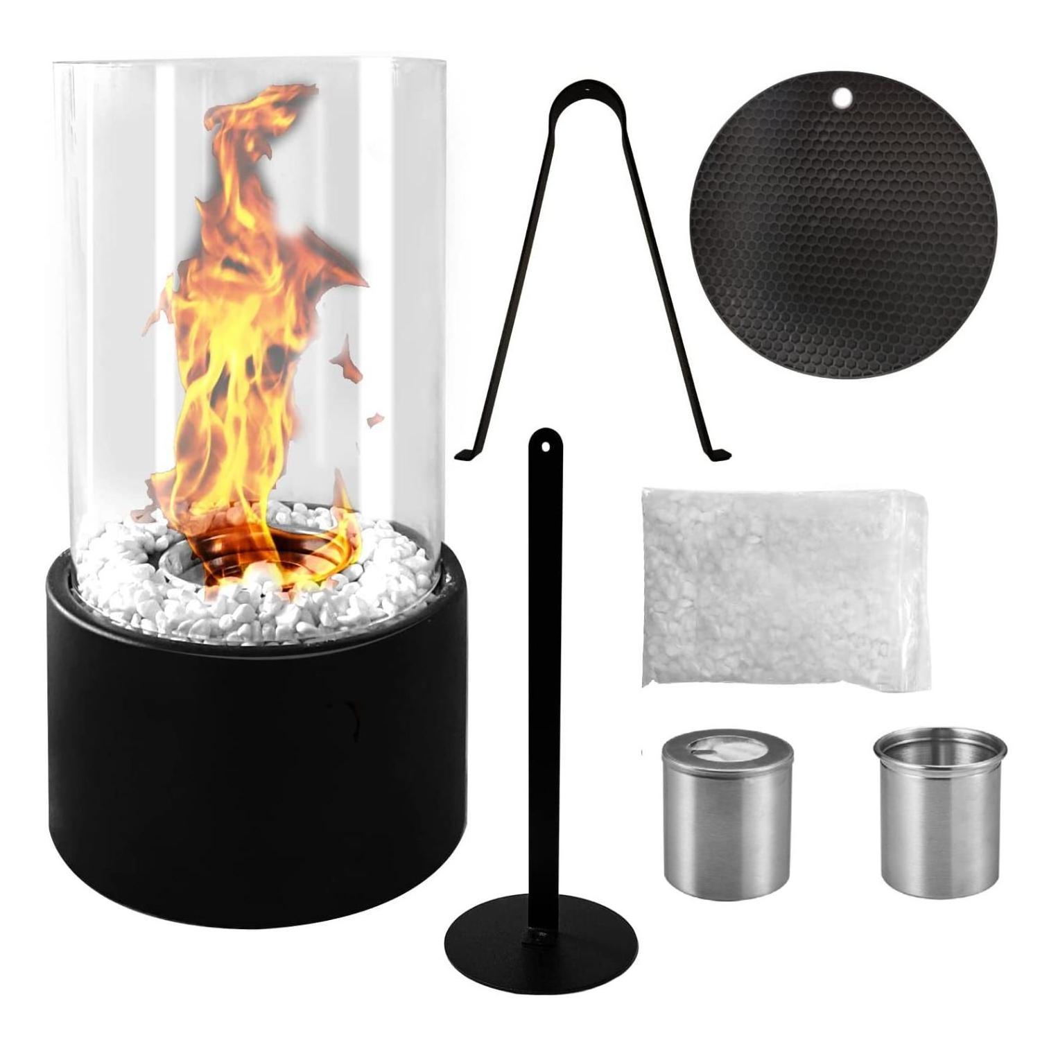 desktop metal surround round tabletop indoor glass table outdoor mini tabletop ethanol bioethanol fireplace